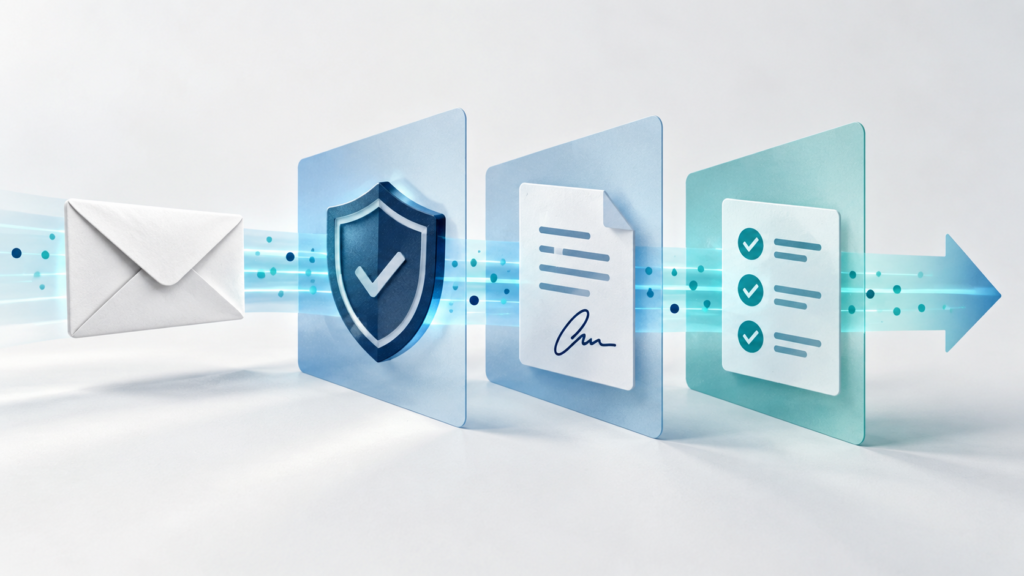 Illustration zur E-Mail-Sicherheit mit SPF, DKIM und DMARC (KI-generiert)