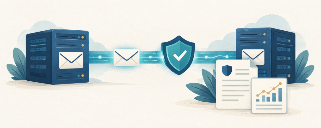 Illustration zur sicheren Mailübertragung mit MTA-STS und TLS Reporting (KI-generiert)