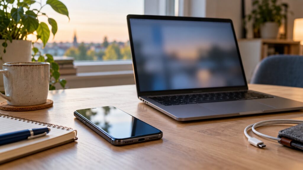 Smartphone und Laptop mit Hinweis auf ein Systemupdate